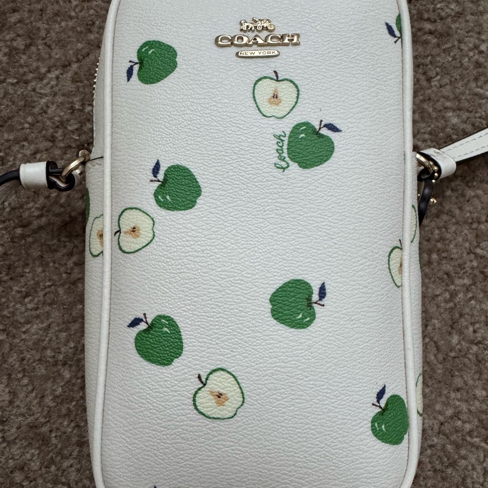 Coach White Bag with Green Apple Design